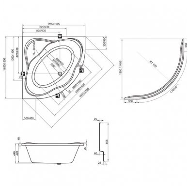 Ravak akrilinė kampinė vonia NewDay 150x150cm 3