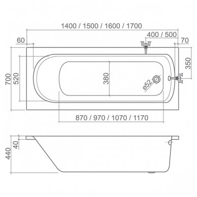 Roltechnik stačiakampė akrilinė vonia Vanessa Neo 1400x700 mm 1