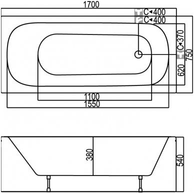 Akrilinė stačiakampė vonia KYMA Indra 1700x750mm 2