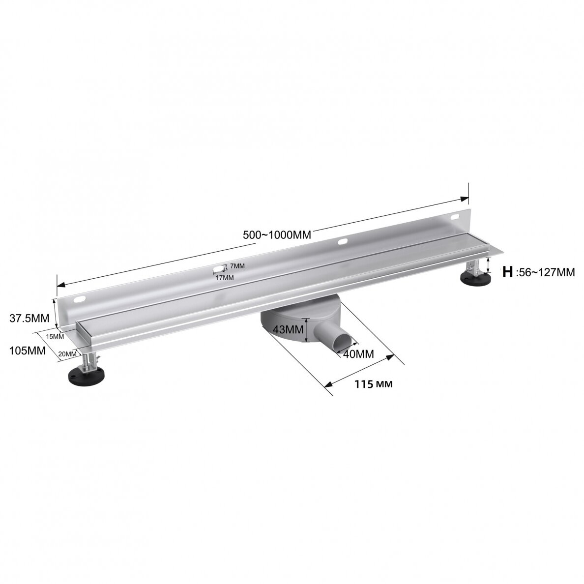 Dušo latakas "VLINE 360Pro L, Black" 900mm montavimui prie sienos 5