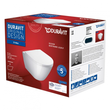 Duravit D-Neo Rimless pakabinamas unitazas su lėtai nusileidžiančiu dangčiu