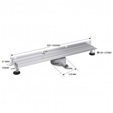 Dušo latakas "VLINE 360Pro L, Black" 900mm montavimui prie sienos 5 Dušo latakas "VLINE 360Pro L, Black" 900mm montavimui prie sienos 5