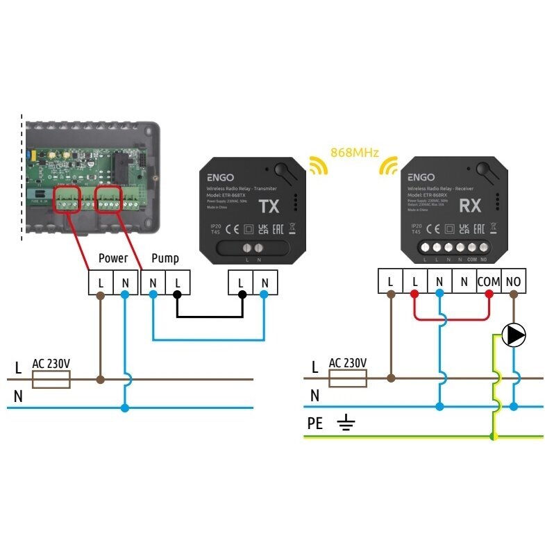 ENGO ETR-868 belaidė relė, 868MHz, 230V 2 ENGO ETR-868 belaidė relė, 868MHz, 230V 2
