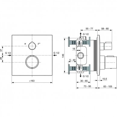 Ideal Standard dušo maišytuvo virštinkinė termostatinė dalis Ceratherm C1000 A7522A5 1