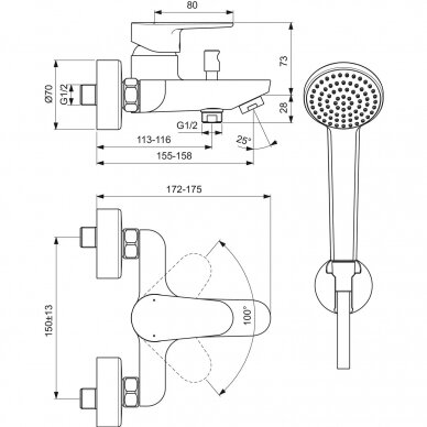 Ideal Standard maišytuvas voniai Cerafine O su dušo komplektu BC706XG 3