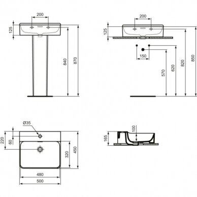 Ideal Standard praustuvas Conca 50x45cm su šlifuota apačia T381201 3