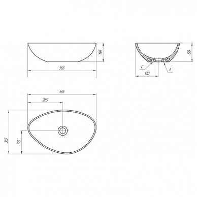 Asimetrinis pastatomas praustuvas Cersanit Moduo 56x36 cm 1
