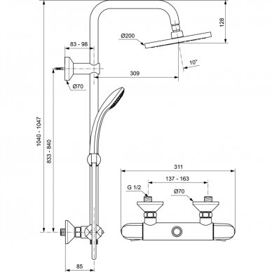 Ideal Standard termostatinė dušo sistema Ceratherm 25 A7208AA 1
