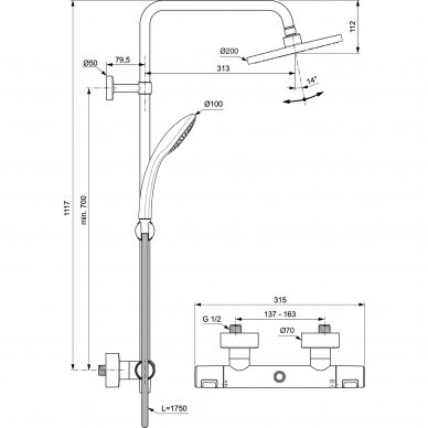 Ideal Standard termostatinė dušo sistema Ceratherm T25 A7545XG 2