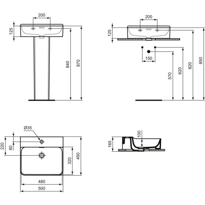 Ideal Standard praustuvas Conca 50x45cm su šlifuota apačia T381201 3 Ideal Standard praustuvas Conca 50x45cm su šlifuota apačia T381201 3