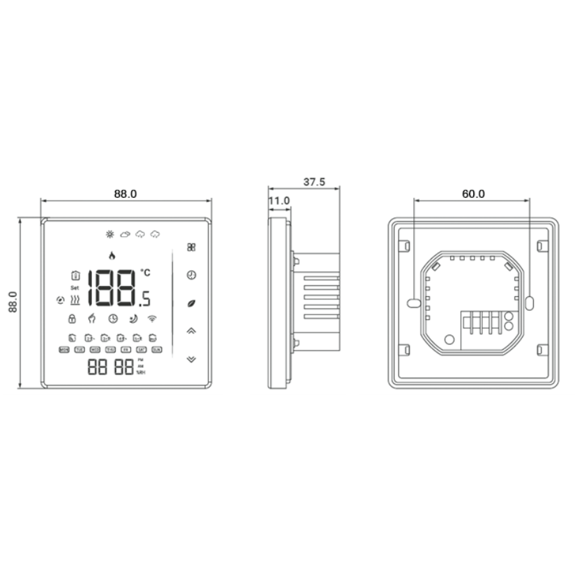 Konveka potinkinis laidinis patalpos termostatas TW 230/16W, WiFi 2 Konveka potinkinis laidinis patalpos termostatas TW 230/16W, WiFi 2