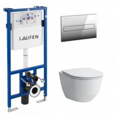 Laufen WC rėmas ir Pro New Rimless pakabinamas klozetas su lėtai nusileidžiančiu plonu dangčiu