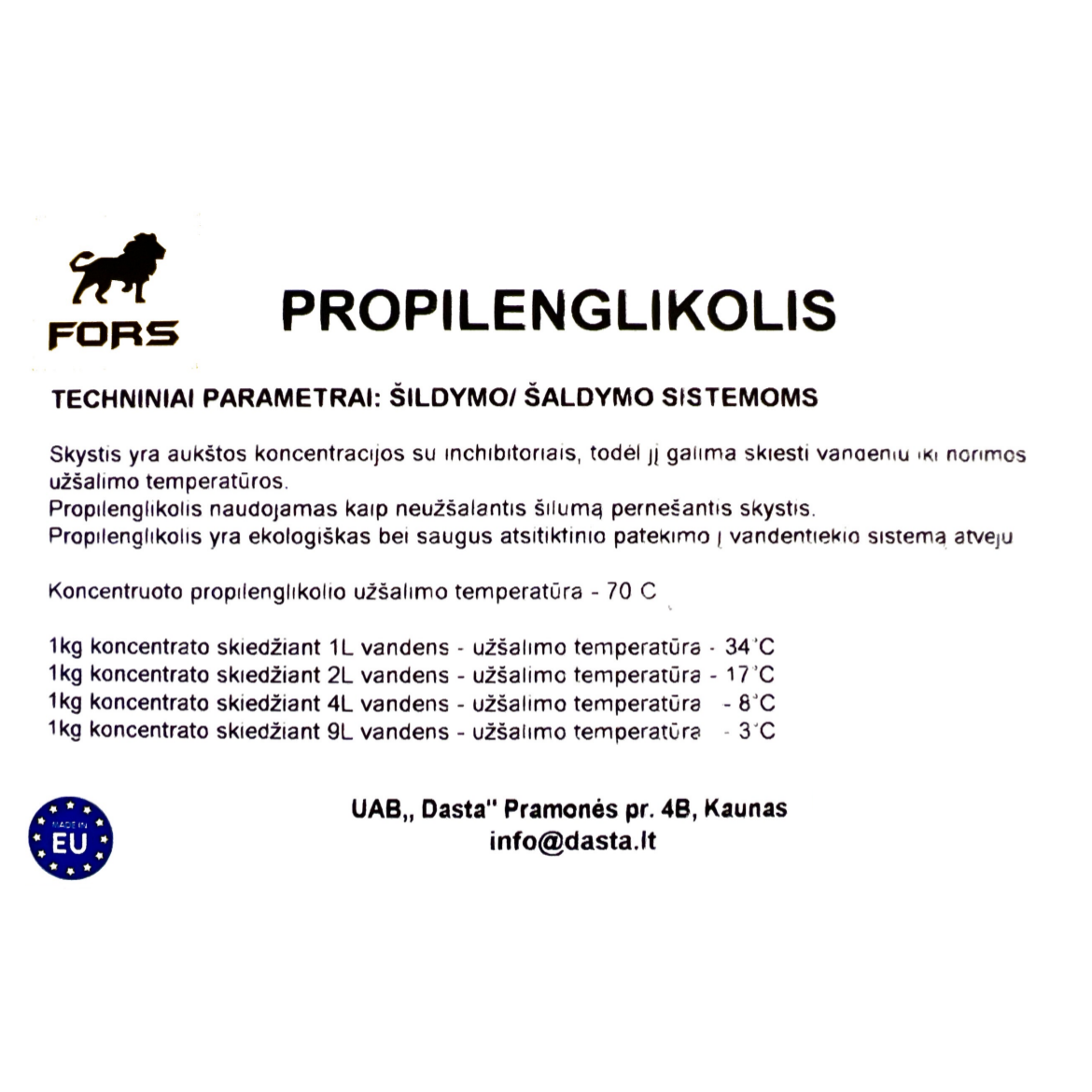 Neužšąlantis skystis šildymo/šaldymo sistemai 25kg, propilenglikolis 1 Neužšąlantis skystis šildymo/šaldymo sistemai 25kg, propilenglikolis 1