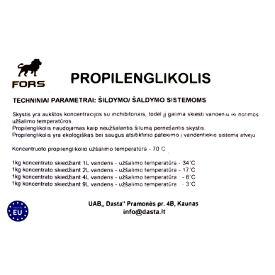 Neužšąlantis skystis šildymo/šaldymo sistemai 25kg, propilenglikolis 1 Neužšąlantis skystis šildymo/šaldymo sistemai 25kg, propilenglikolis 1