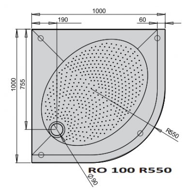 PAA akmens masės dušo padėklas ART RO 100x100 + panelis ir kojos 1