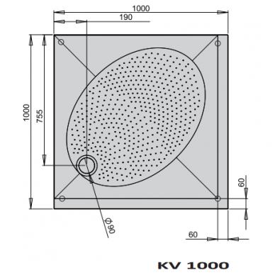 PAA akmens masės dušo padėklas ART KV 100x100 + panelis ir kojos 1