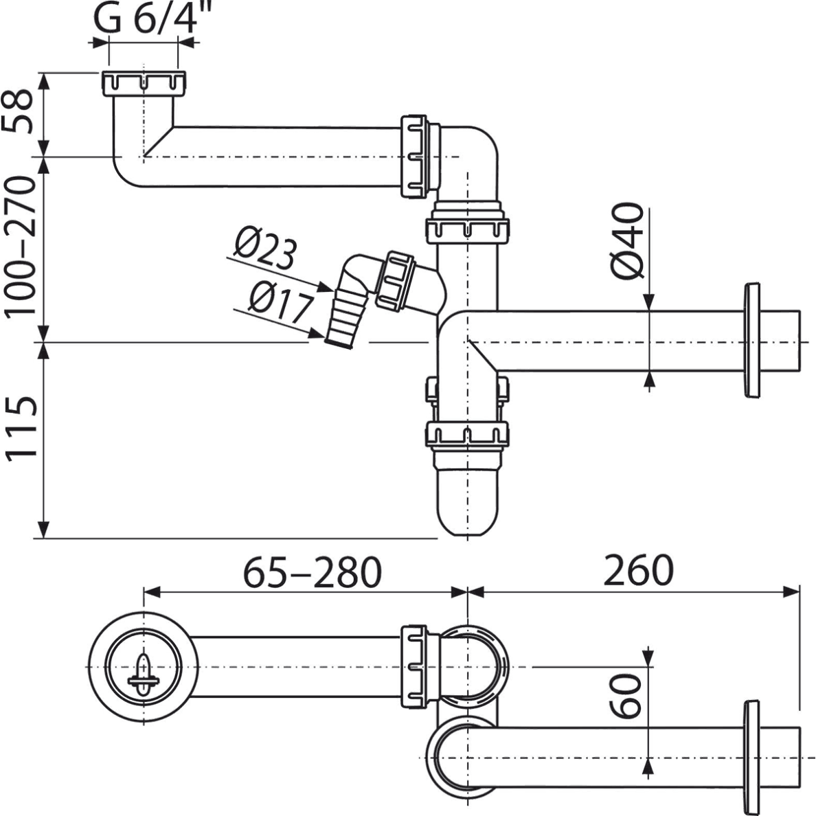 Vietą taupantis plautuvės sifonas AlcaDrain A872P DN40, 6/4" 1 Vietą taupantis plautuvės sifonas AlcaDrain A872P DN40, 6/4" 1