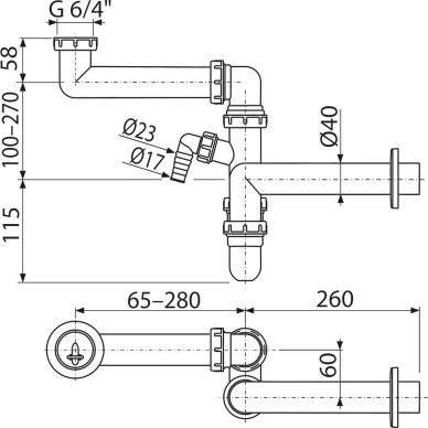 Vietą taupantis plautuvės sifonas AlcaDrain A872P DN40, 6/4" 1 Vietą taupantis plautuvės sifonas AlcaDrain A872P DN40, 6/4" 1