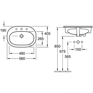 Įleidžiamas praustuvas Villeroy&Boch O.Novo 56x40cm 1 Įleidžiamas praustuvas Villeroy&Boch O.Novo 56x40cm 1