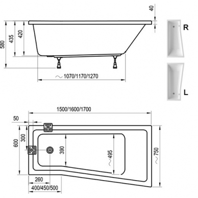 Ravak asimetrinė akrilinė vonia BeHappy II 150x75cm 2
