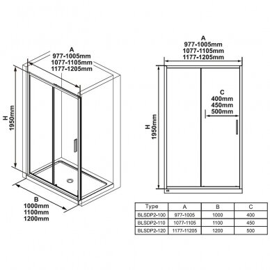 Ravak dušo durys Blix Slim BLSDP2-100 juodos, stiklas Transparent 1