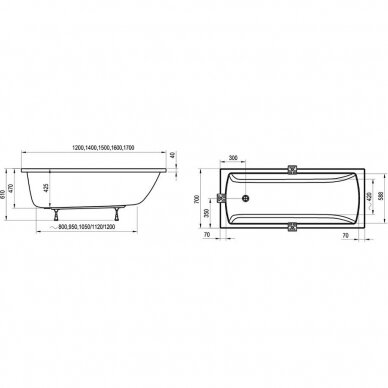 Ravak stačiakampė akrilinė vonia Classic II 170x70cm 3