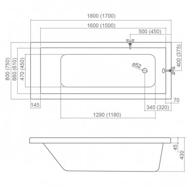 Roltechnik stačiakampė akrilinė vonia Kubic Neo 1800x800 mm 1