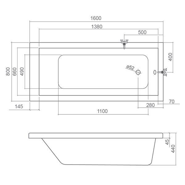 Roltechnik stačiakampė akrilinė vonia Kubic Neo 1600x800 mm 1