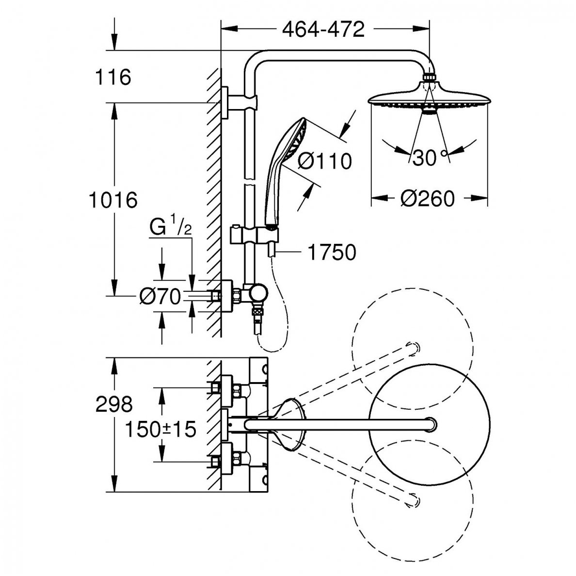 Grohe termostatinė dušo sistema Euphoria System 260 27615002 2